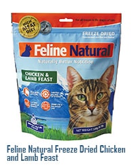 $26.99(0.7lb./320g) フリーズドライタイプ。チキンとラムのミックス。同社はキャットフードをFeline Naturalのブランドで販売している。